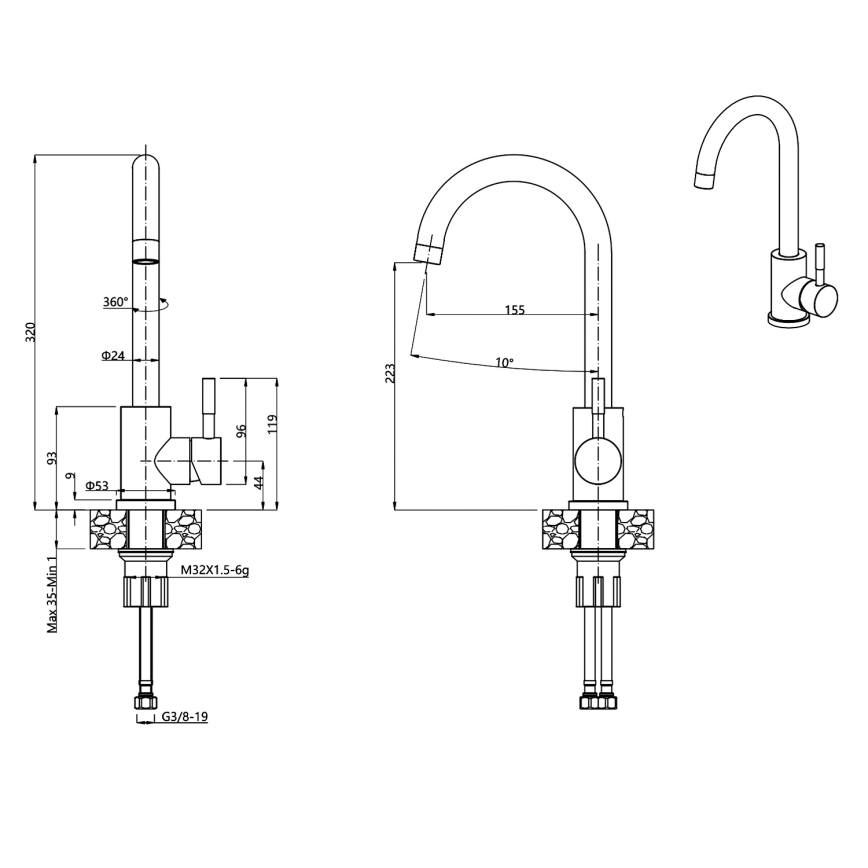 Samona - Izlietnes jaucējkrāns 32 cm granīts/bēšs