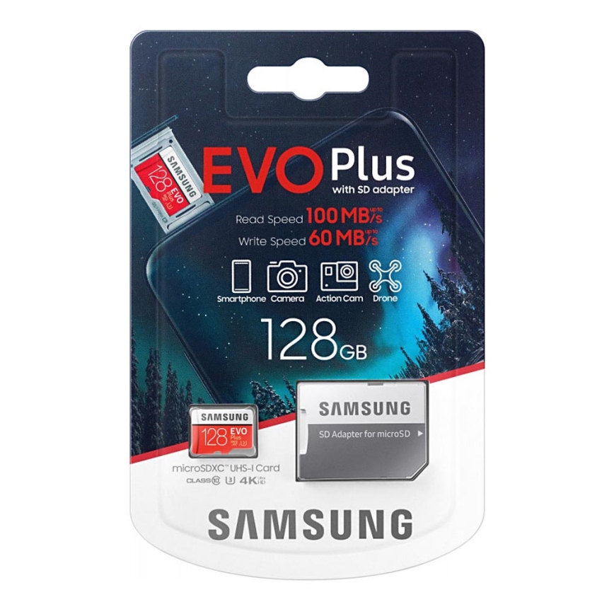 Samsung - MicroSDXC 128GB EVO+ U3 100MB/s + SD adapteris