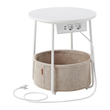 Sānu galdiņš ar iebūvētām kontaktligzdām un USB portiem NOIRA 45 cm bēšs/balts