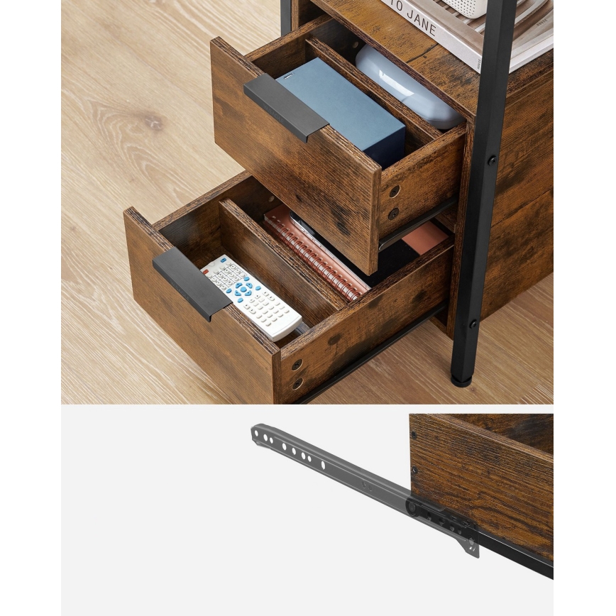 Sānu galdiņš ar iebūvētām kontaktligzdām un USB portiem ROD brūns/melns