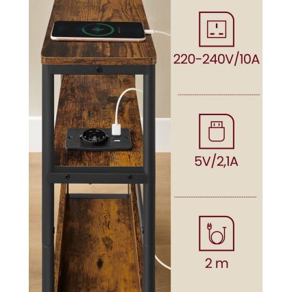 Sānu galdiņš ar iebūvētu kontaktligzdu un USB portiem ROD brūns/melns