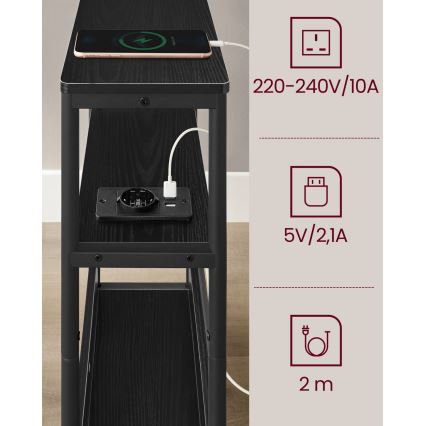 Sānu galdiņš ar iebūvētu kontaktligzdu un USB portiem ROD melns