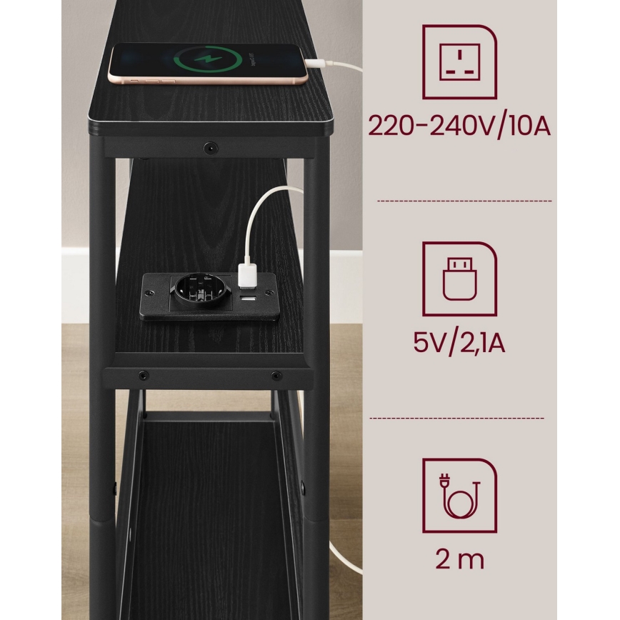 Sānu galdiņš ar iebūvētu kontaktligzdu un USB portiem ROD melns