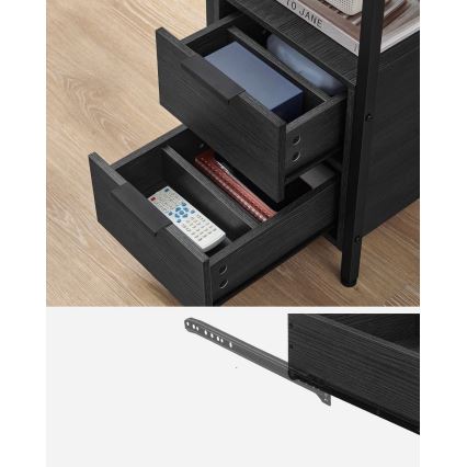 Sānu galdiņš ROD ar iebūvētām kontaktligzdām un USB portiem — melns