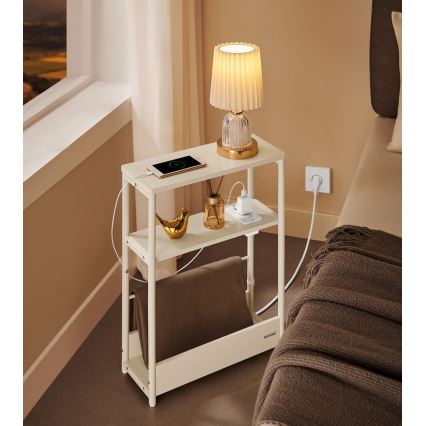 Sānu galdiņš ROD ar iebūvētu kontaktligzdu un USB portiem, balts/krēmīgs