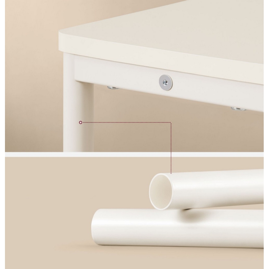 Sānu galdiņš ROD ar iebūvētu kontaktligzdu un USB portiem, balts/krēmīgs