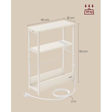 Sānu galdiņš ROD ar iebūvētu kontaktligzdu un USB portiem, balts/krēmīgs
