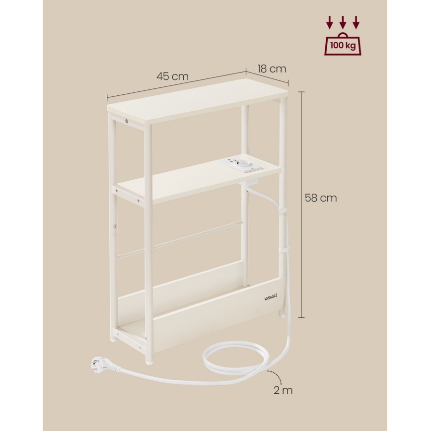 Sānu galdiņš ROD ar iebūvētu kontaktligzdu un USB portiem, balts/krēmīgs
