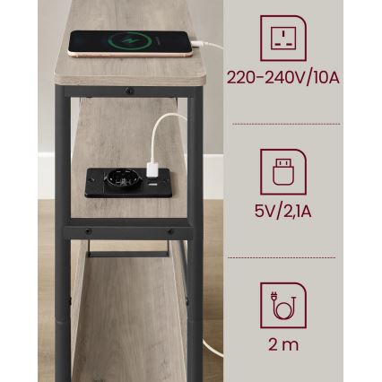 Sānu galdiņš ROD ar iebūvētu kontaktligzdu un USB portiem, brūns/melns