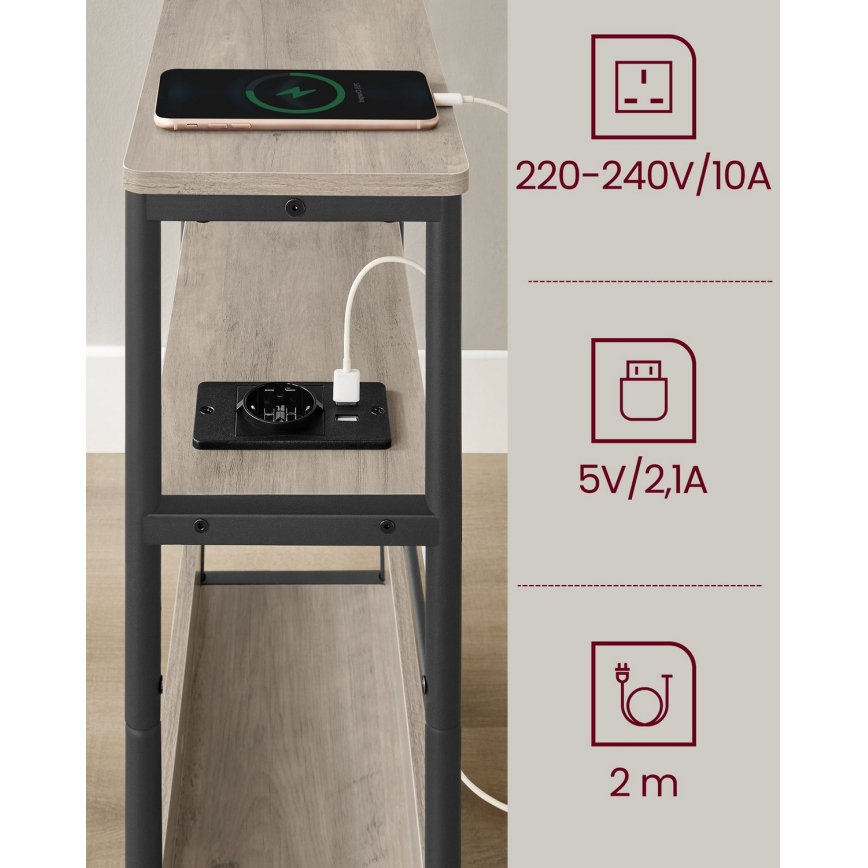 Sānu galdiņš ROD ar iebūvētu kontaktligzdu un USB portiem, brūns/melns