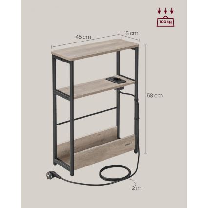 Sānu galdiņš ROD ar iebūvētu kontaktligzdu un USB portiem, brūns/melns