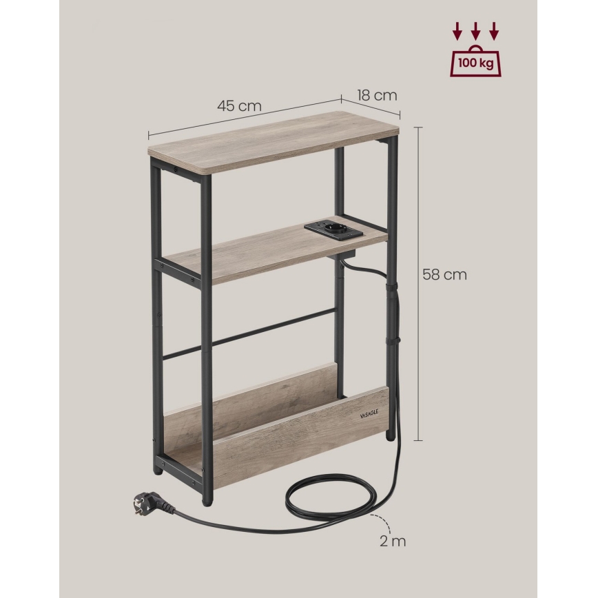 Sānu galdiņš ROD ar iebūvētu kontaktligzdu un USB portiem, brūns/melns