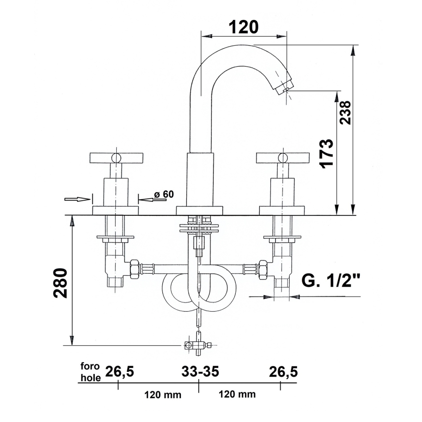 Sapho - 3 caurumu izlietnes jaucējkrāns AXIA 23,8 cm spīdīgs hroms