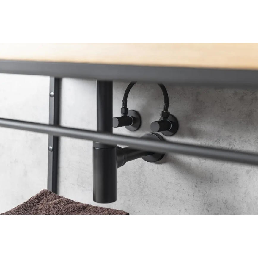 Sapho - apaļš stūra vārsts ar rozeti, matēta melna apdare