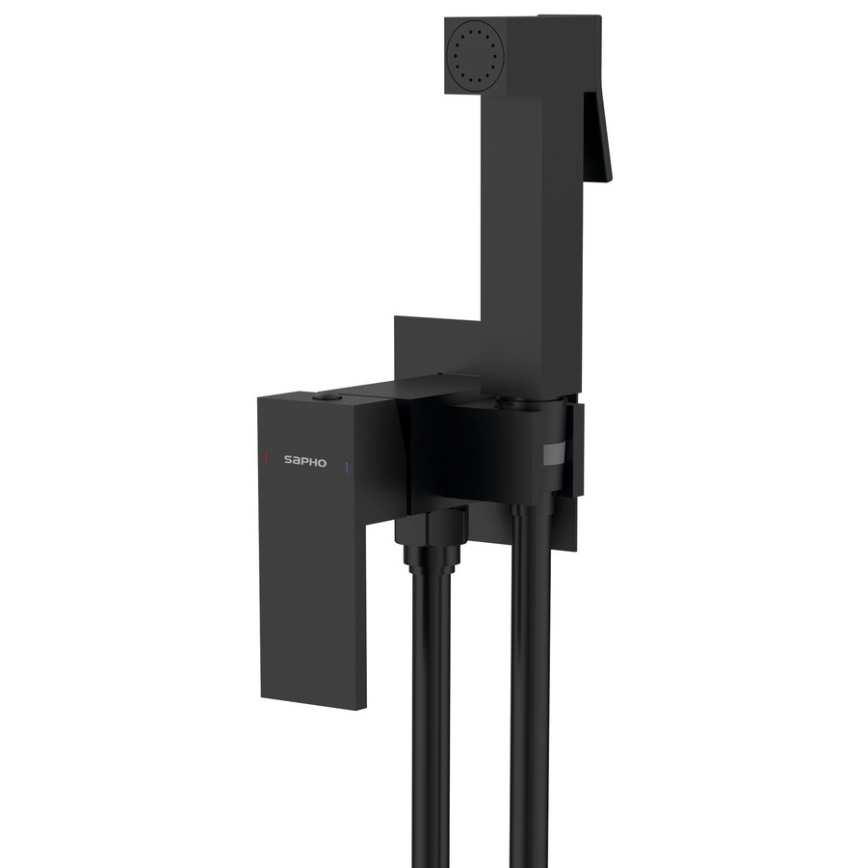 Sapho - Bidē krāns ar dušu slēptai uzstādīšanai CUBEMIX leņķa/matēts melna