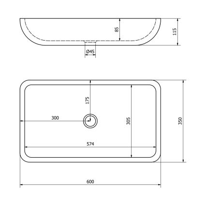 Sapho - BLOK virsmas izlietne 60x35 cm akmens/matēta melna