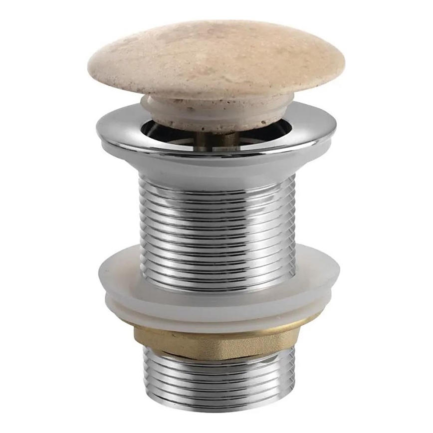 Sapho - Click-Clack izlietnes aizbāžnis BLOK Ø 6,7 cm travertīns/spīdīgs hroms