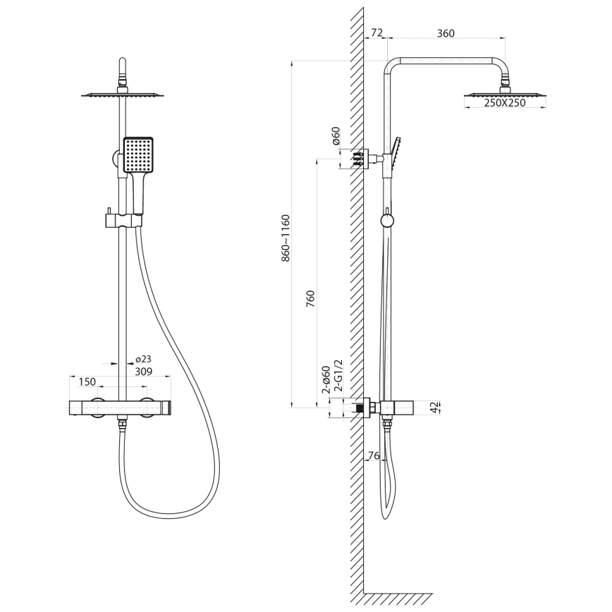 Sapho - CUBEMIX dušas komplekts ar jaucējkrānu, spīdīgs hroms