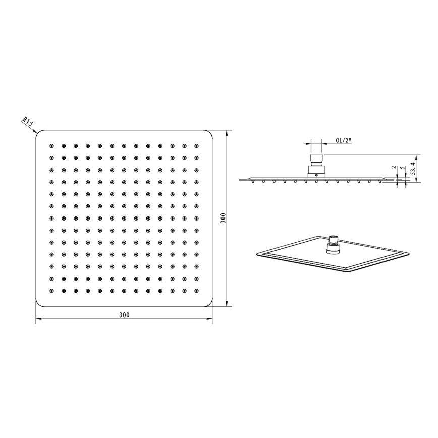 Sapho - Dušas galva SLIM 30x30 cm pulēts nerūsējošs tērauds