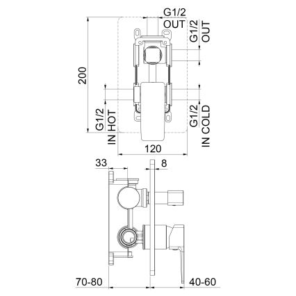 Sapho - Dušas jaucējkrāns slēptai montāžai TURSI, pulēts hroms