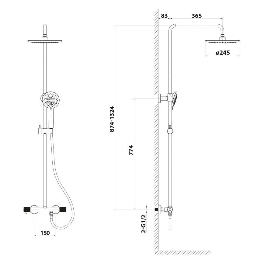 Sapho - Dušas komplekts ar jaucējkrānu SOLARIS spīdīgs hroms