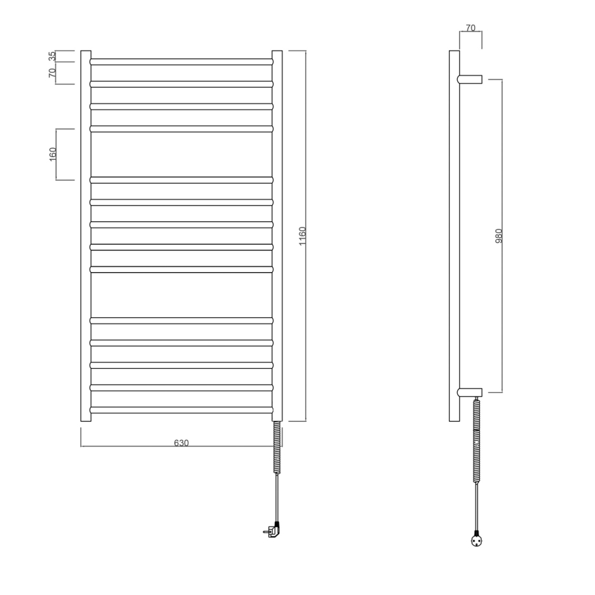 Sapho - elektriska dvieļu žāvētāja REDONDO, 130 W, 116 x 63 cm, matēta melna