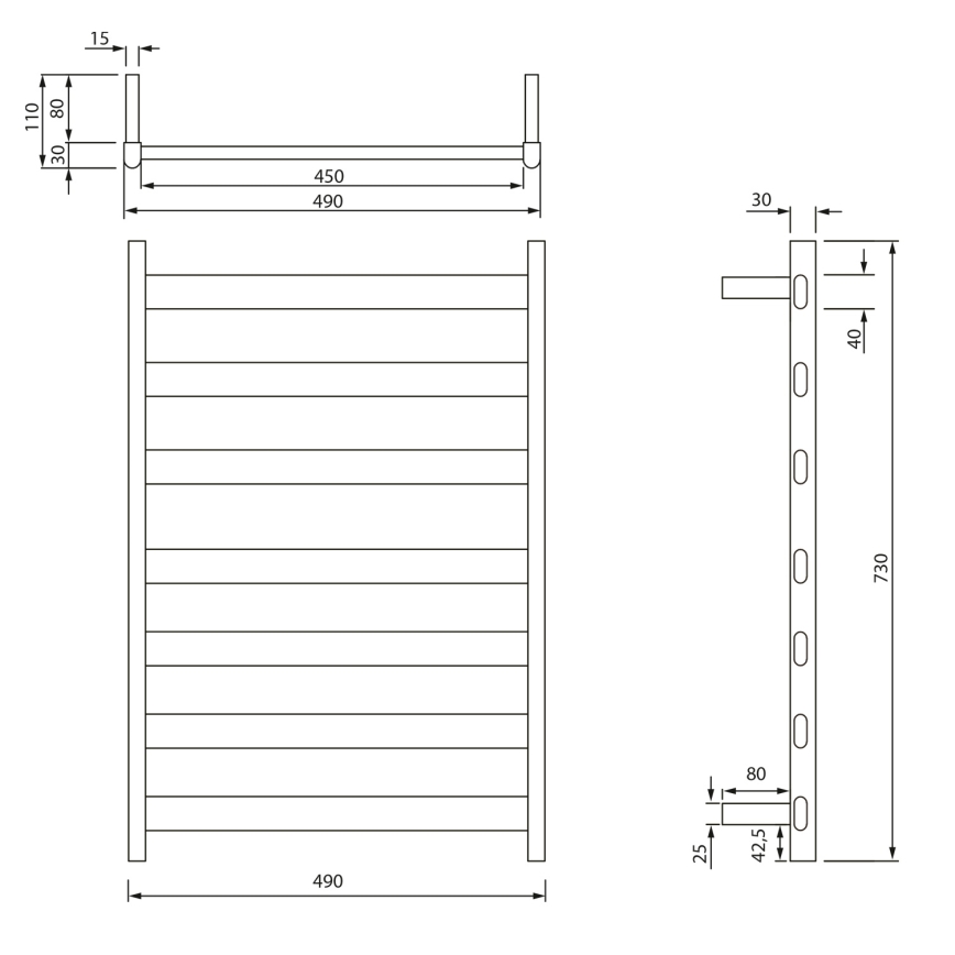 Sapho - Elektriskais dvieļu žāvētājs ELIAS 105W 73x49 cm matēta balta