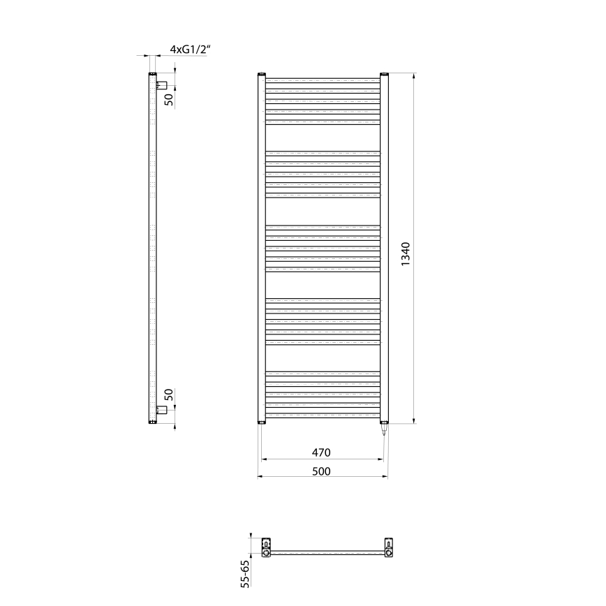Sapho - Elektriskais dvieļu žāvētājs METRO-E 500 W 134 x 50 cm, matētas melnas krāsas