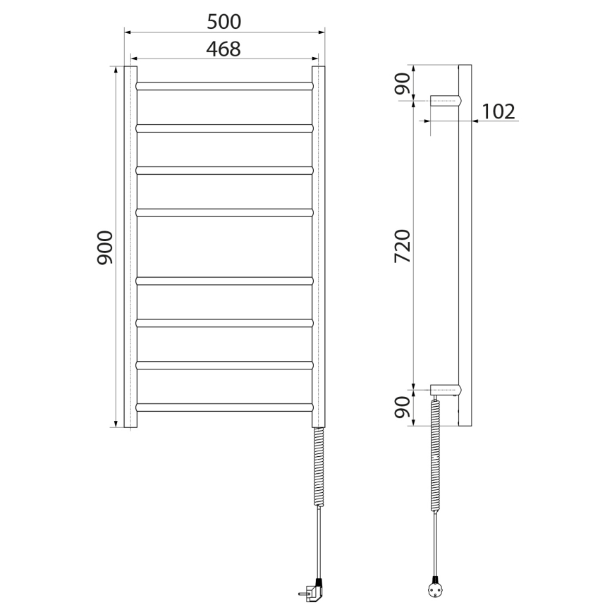 Sapho - Elektriskais dvieļu žāvētājs REDONDO 75W/230V 90 cm spīdīgi hromēts pa labi apaļa