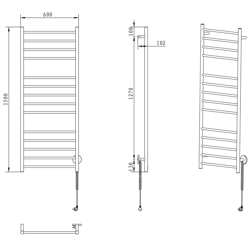 Sapho - elektrisks dvieļu žāvētājs REDONDO, 130 W, 150 x 60 cm, spīdīgs hroms, apaļš