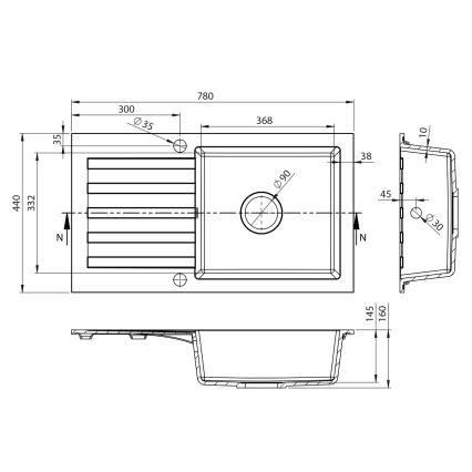 Sapho - granīta virtuves izlietne 78 x 44 cm, balta