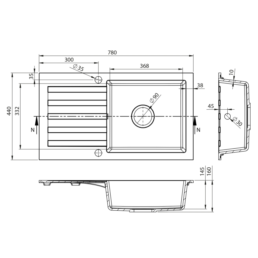 Sapho - granīta virtuves izlietne 78 x 44 cm, balta
