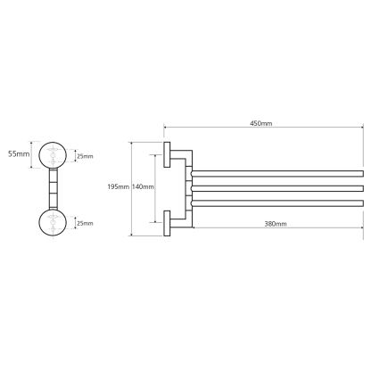 Sapho - Grozāmais sienas dvieļu pakaramais X-ROUND 19,5x45 cm spīdīgs hroms