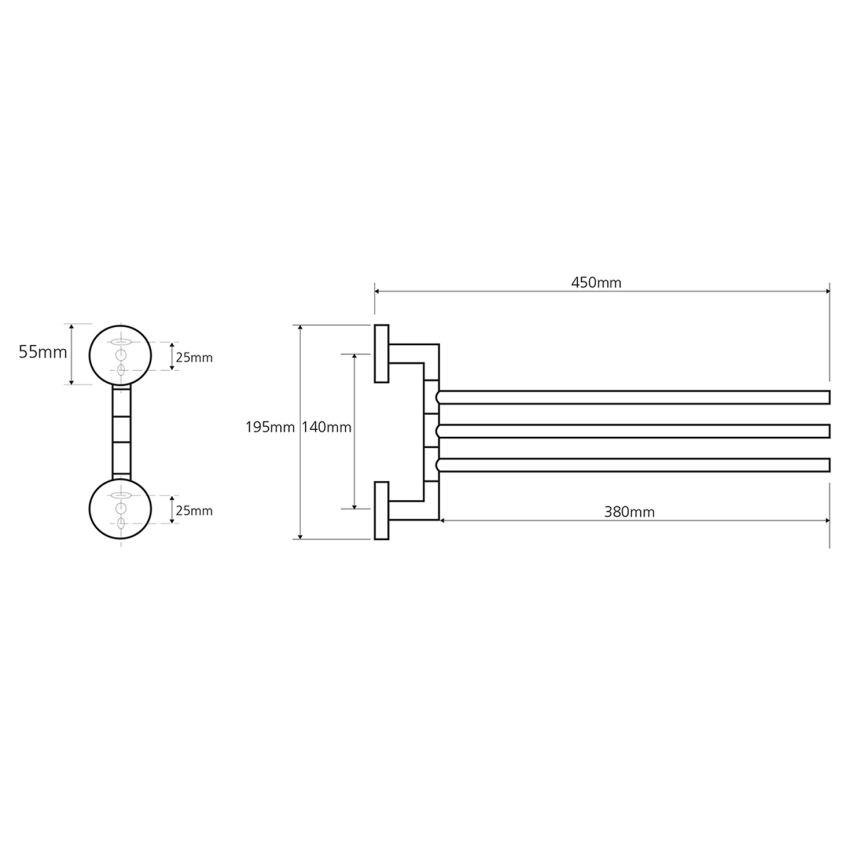 Sapho - Grozāmais sienas dvieļu pakaramais X-ROUND 19,5x45 cm spīdīgs hroms