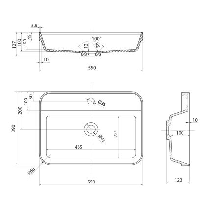 Sapho - Iebūvējamā izlietne 55x39 cm keramika/balta