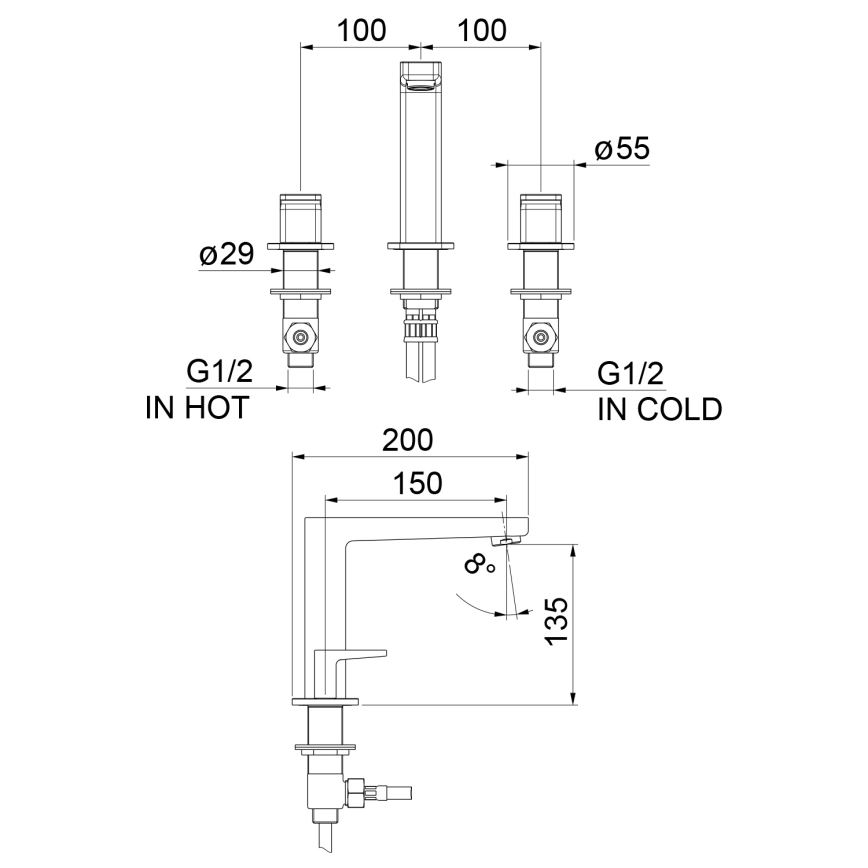 Sapho - Izlietnes jaucējkrāns 3 atveru TURSI spīdīgs hroms