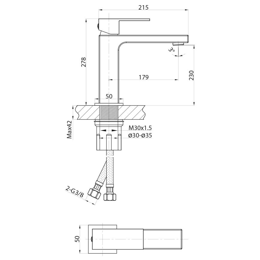 Sapho - Izlietnes krāns CUBEMIX 27,8 cm matēts melna
