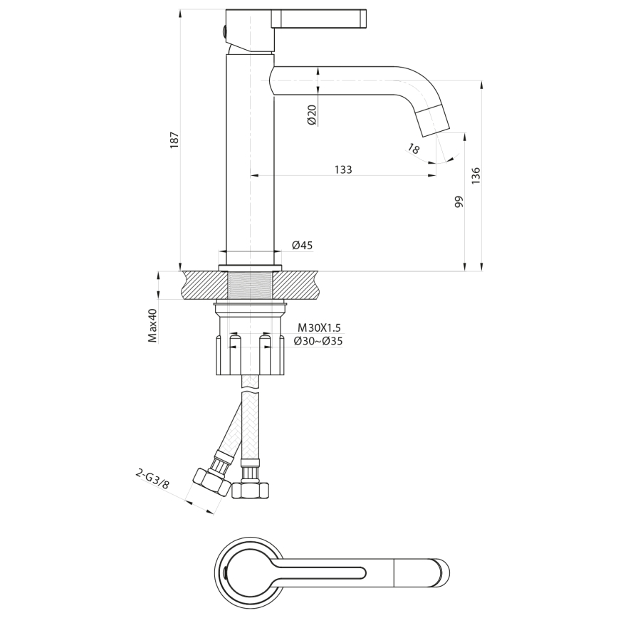 Sapho - Izlietnes krāns ICONIC 18,7 cm spīdīgi hromēts