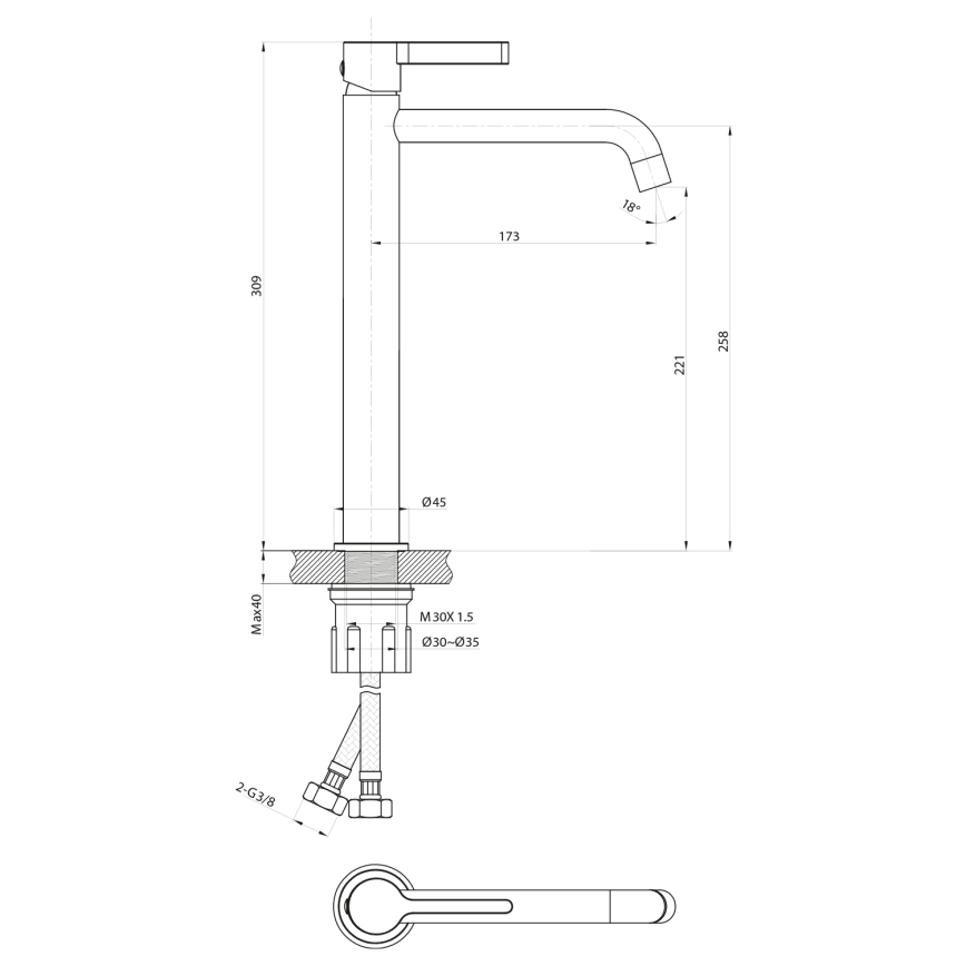 Sapho - Izlietnes krāns ICONIC 30,9 cm spīdīgi hromēts