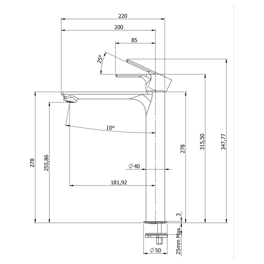Sapho - Izlietnes krāns PAX 31,5 cm matēts melna