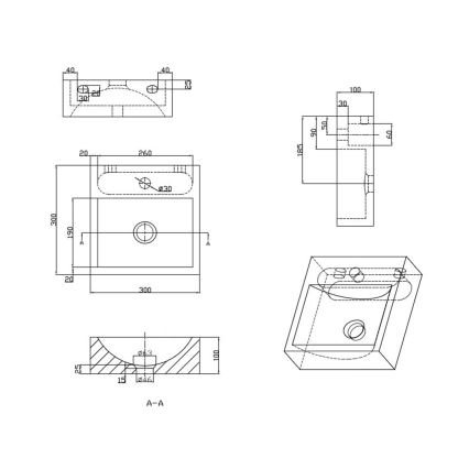 Sapho - karājamā izlietne BLOK 30x30 cm antracīts