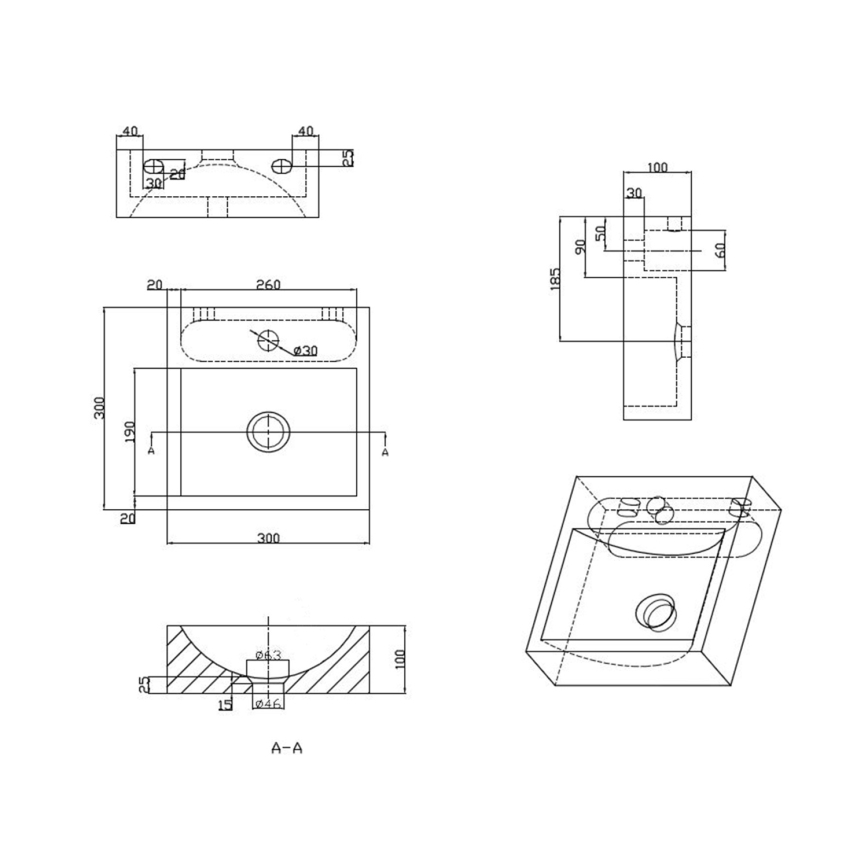Sapho - karājamā izlietne BLOK 30x30 cm antracīts