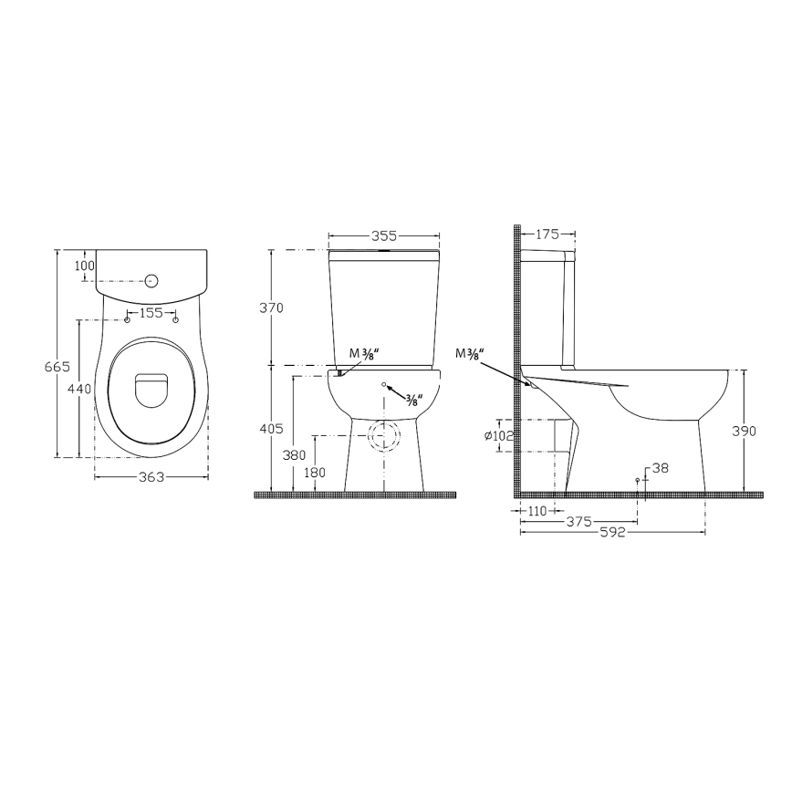 Sapho - kombinētais WC ar bidē šļūteni, aizmugurējā izvade, keramika/balta