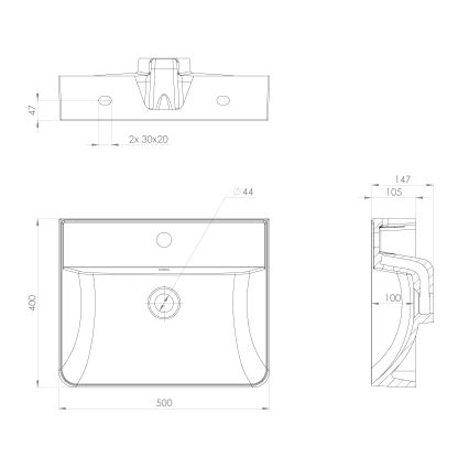 Sapho - Piestiprināma sienas izlietne 50x40 cm no lietā marmora/balta