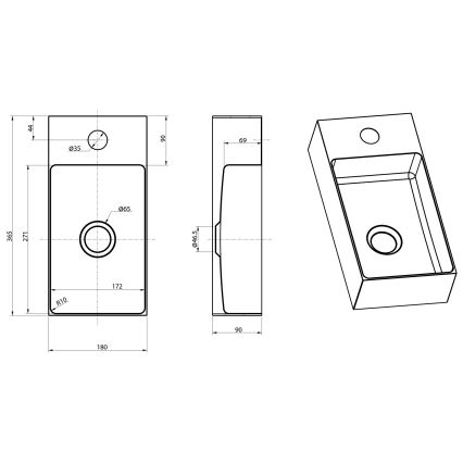 Sapho - Sienas stiprināma izlietne AURUM 36,5x18 cm, matēta zelta apdare
