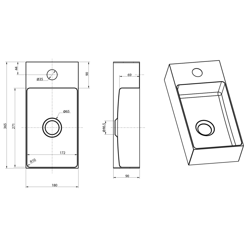 Sapho - Sienas stiprināma izlietne AURUM 36,5x18 cm, matēta zelta apdare