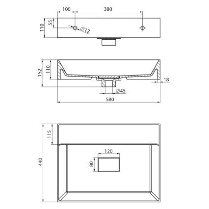 Sapho - Sienas uzstādāma izlietne GODIVA 58x44 cm marmors/balta
