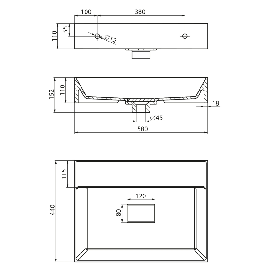 Sapho - Sienas uzstādāma izlietne GODIVA 58x44 cm marmors/balta