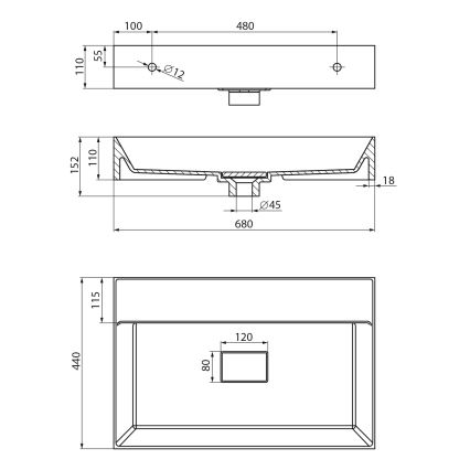Sapho - Sienas uzstādāma izlietne GODIVA 68x44 cm marmora/balta