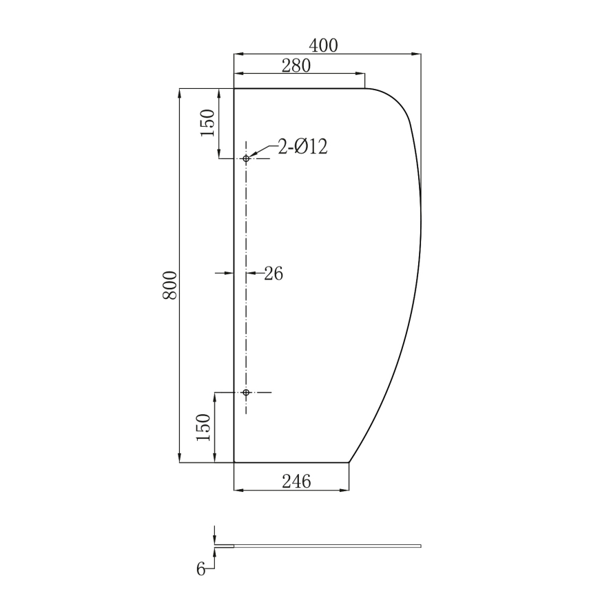 Sapho - starpsiena pisoāriem 40x80 cm, matēts stikls